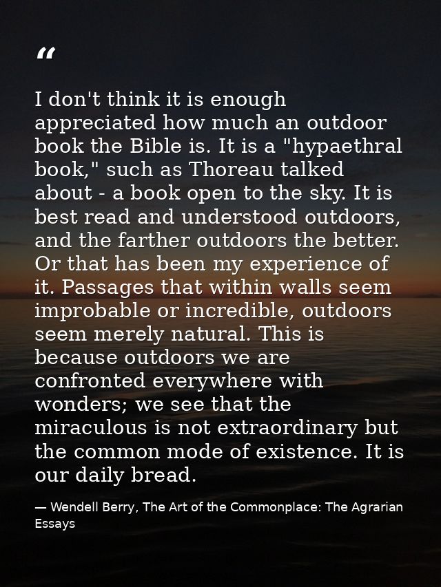 I don't think it is enough appreciated how much an outdoor book the Bible is. It is a "hypaethral book," such as Thoreau — Wendell Berry, The Art of the Commonplace: The Agrarian Essays