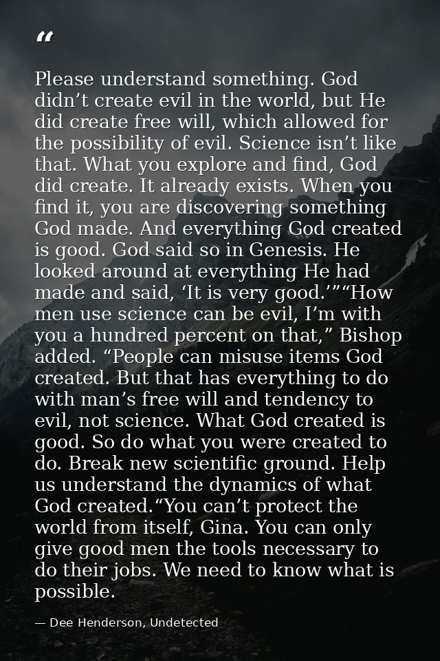 Please understand something. God didn’t create evil in the world, but He did create free will, which allowed for the pos — Dee Henderson, Undetected