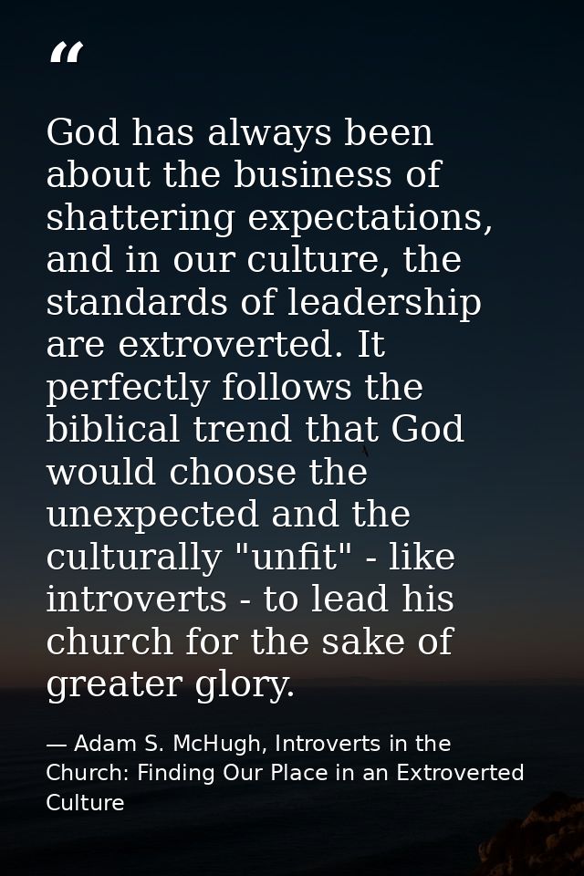 God has always been about the business of shattering expectations, and in our culture, the standards of leadership are e — Adam S. McHugh, Introverts in the Church: Finding Our Place in an Extroverted Culture