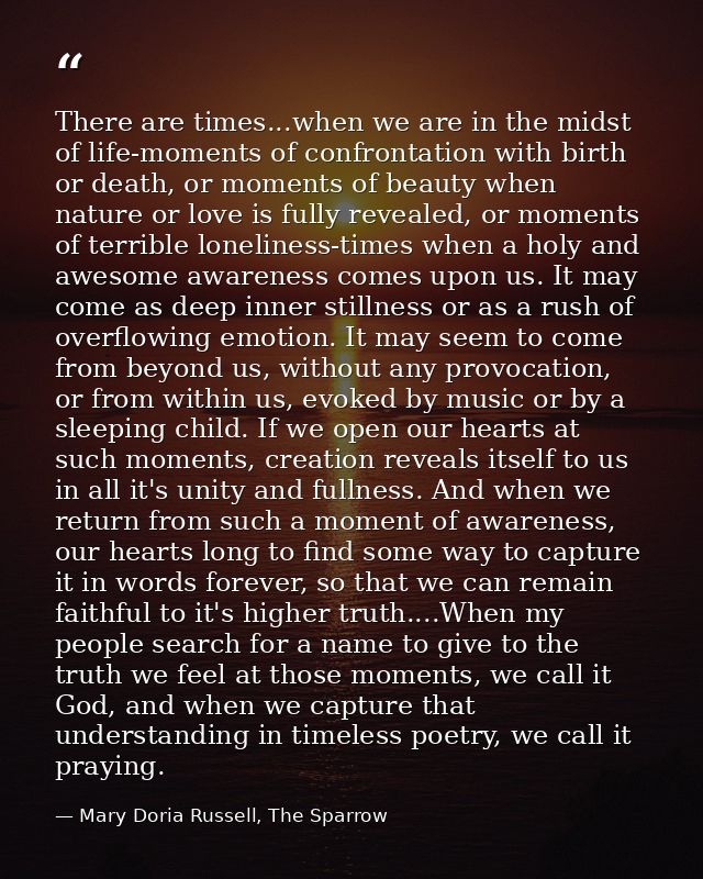 There are times...when we are in the midst of life-moments of confrontation with birth or death, or moments of beauty wh — Mary Doria Russell, The Sparrow