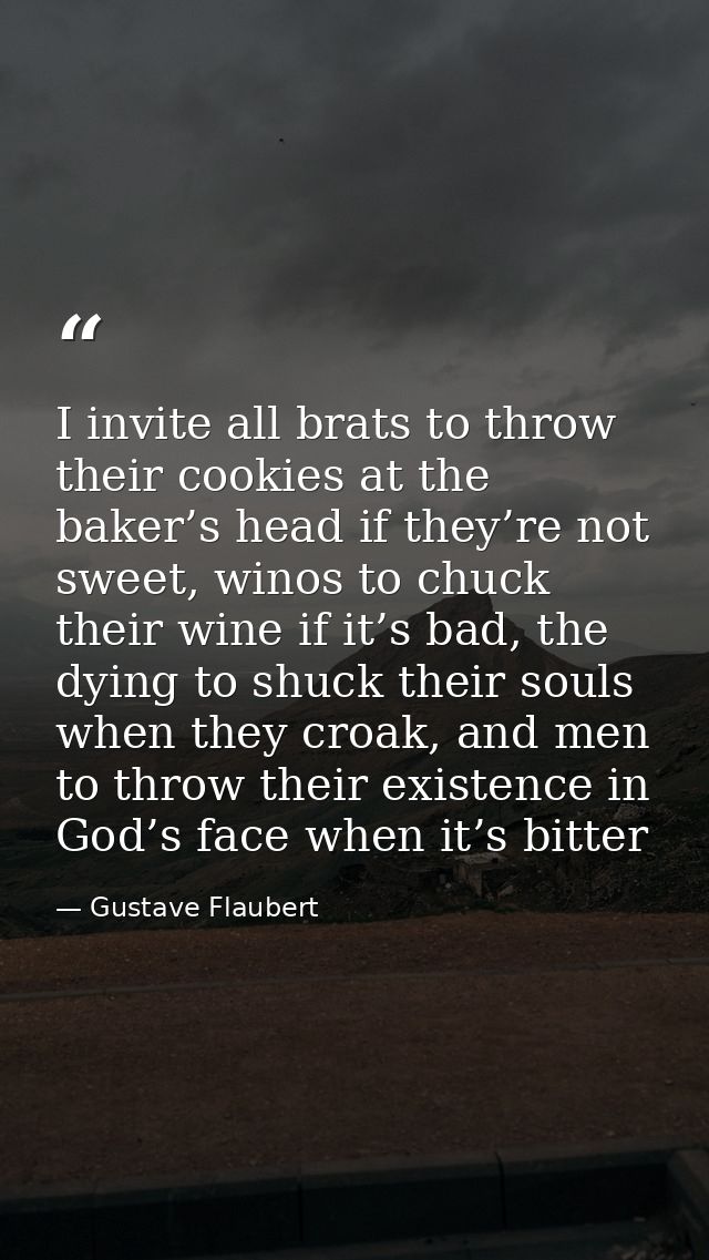 I invite all brats to throw their cookies at the baker’s head if they’re not sweet, winos to chuck their wine if it’s ba — Gustave Flaubert