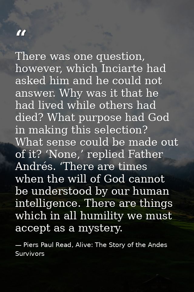There was one question, however, which Inciarte had asked him and he could not answer. Why was it that he had lived whil — Piers Paul Read, Alive: The Story of the Andes Survivors