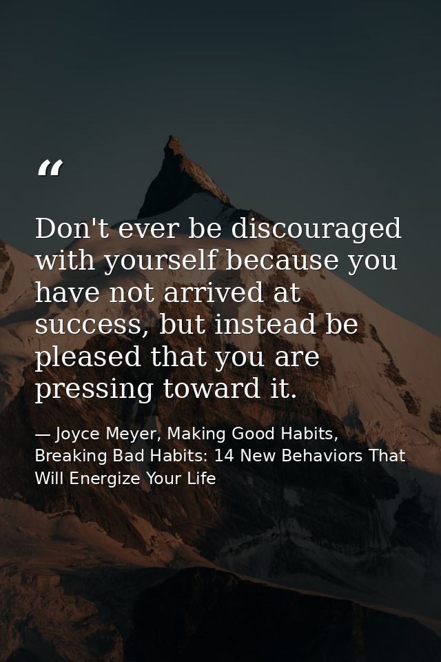 Don't ever be discouraged with yourself because you have not arrived at success, but instead be pleased that you are pre — Joyce Meyer, Making Good Habits, Breaking Bad Habits: 14 New Behaviors That Will Energize Your Life