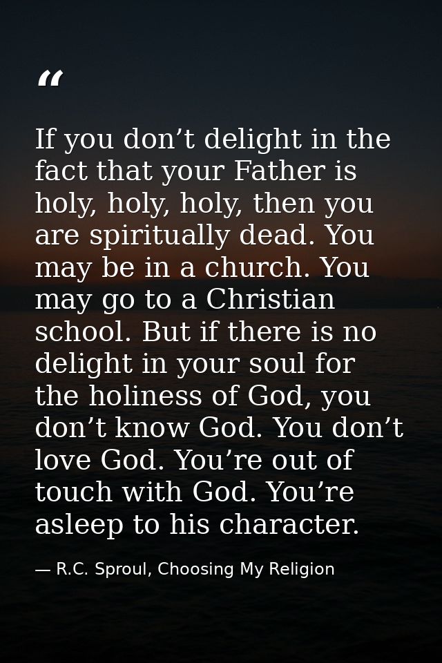 If you don’t delight in the fact that your Father is holy, holy, holy, then you are spiritually dead. You may be in a ch — R.C. Sproul, Choosing My Religion