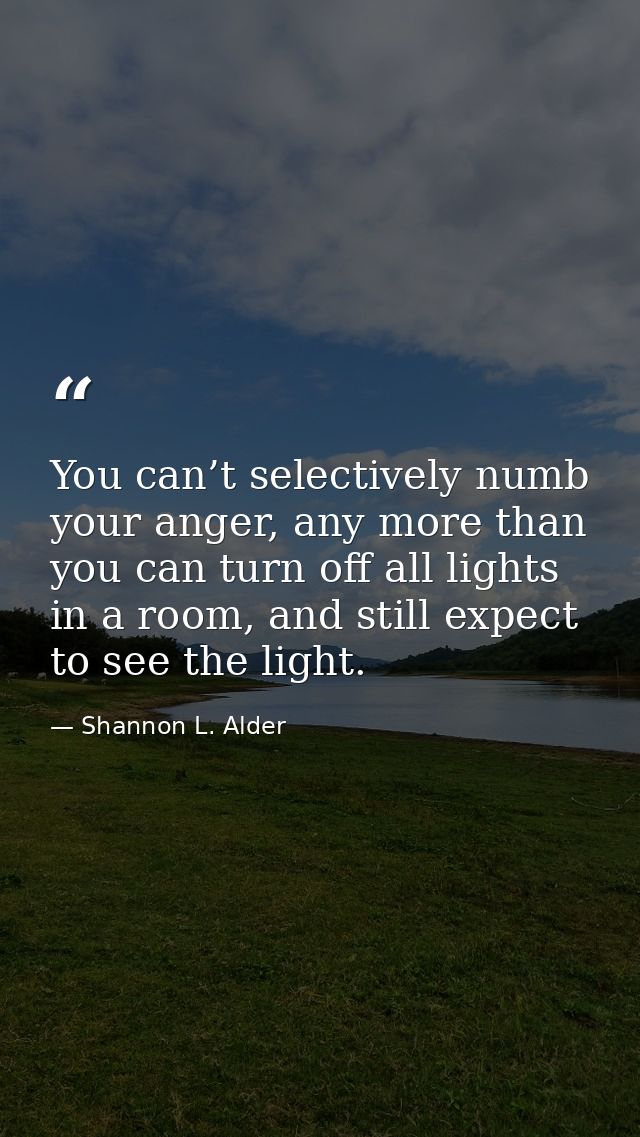 You can’t selectively numb your anger, any more than you can turn off all lights in a room, and still expect to see the  — Shannon L. Alder