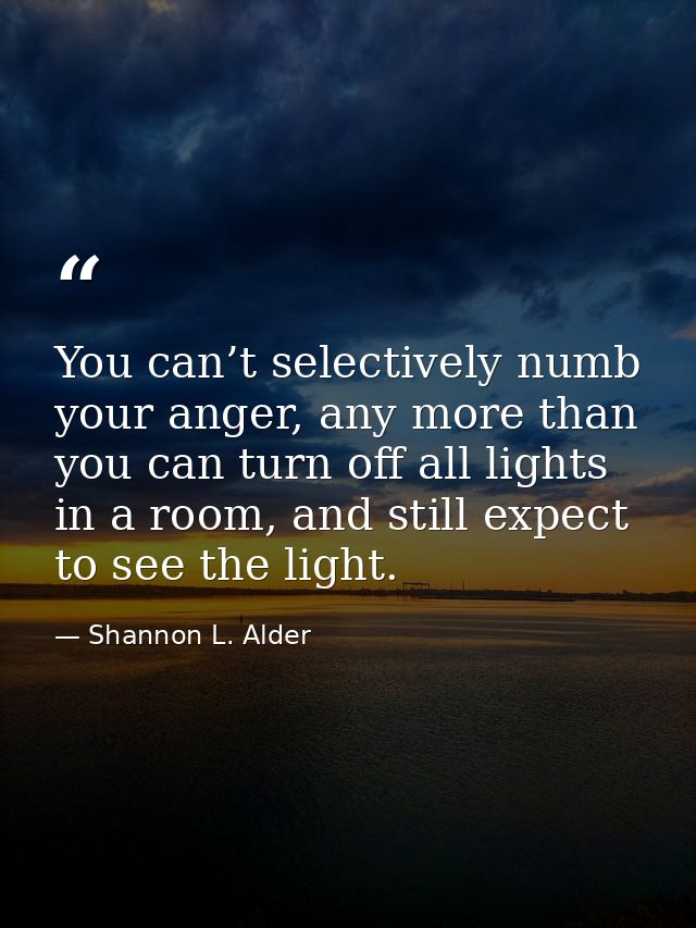 You can’t selectively numb your anger, any more than you can turn off all lights in a room, and still expect to see the  — Shannon L. Alder