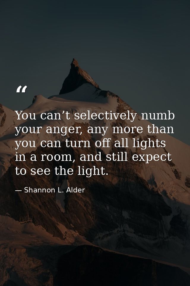 You can’t selectively numb your anger, any more than you can turn off all lights in a room, and still expect to see the  — Shannon L. Alder