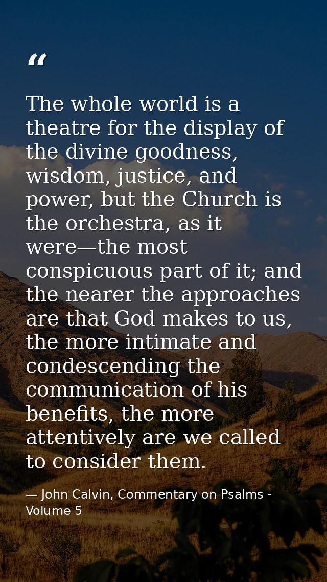The whole world is a theatre for the display of the divine goodness, wisdom, justice, and power, but the Church is the o — John Calvin, Commentary on Psalms - Volume 5