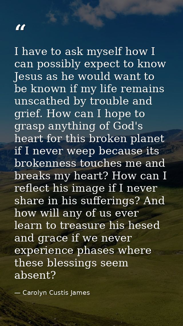 I have to ask myself how I can possibly expect to know Jesus as he would want to be known if my life remains unscathed b — Carolyn Custis James