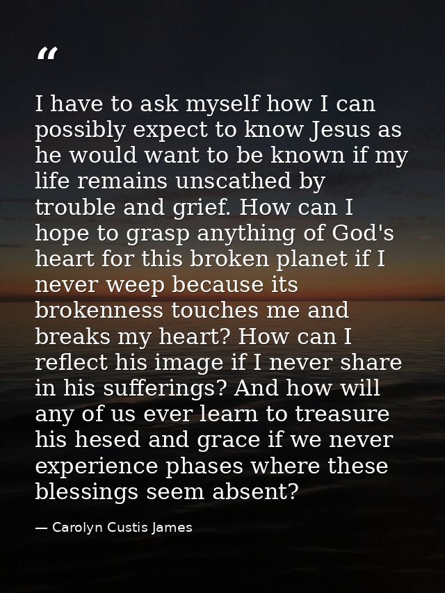 I have to ask myself how I can possibly expect to know Jesus as he would want to be known if my life remains unscathed b — Carolyn Custis James