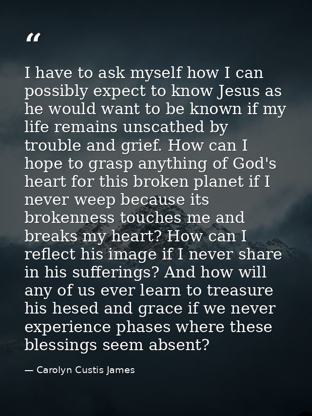 I have to ask myself how I can possibly expect to know Jesus as he would want to be known if my life remains unscathed b — Carolyn Custis James
