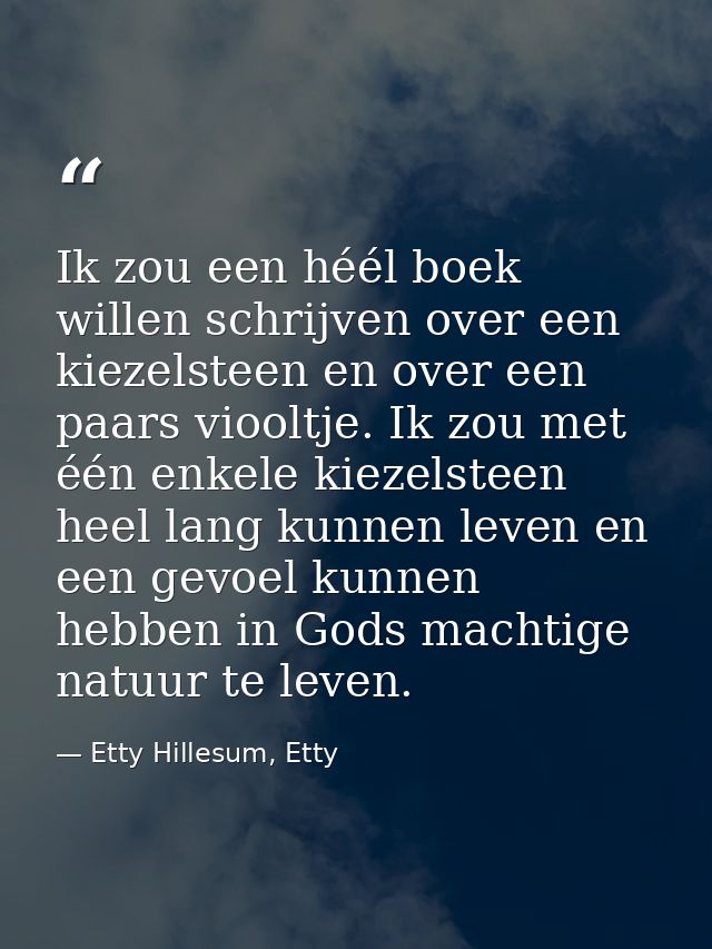 Ik zou een héél boek willen schrijven over een kiezelsteen en over een paars viooltje. Ik zou met één enkele kiezelsteen — Etty Hillesum, Etty