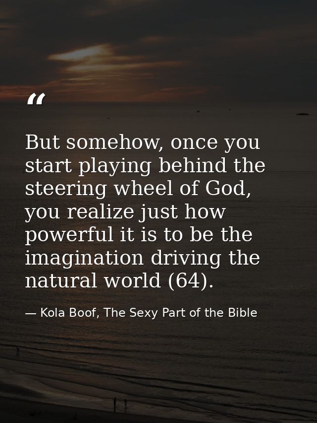 But somehow, once you start playing behind the steering wheel of God, you realize just how powerful it is to be the imag — Kola Boof, The Sexy Part of the Bible