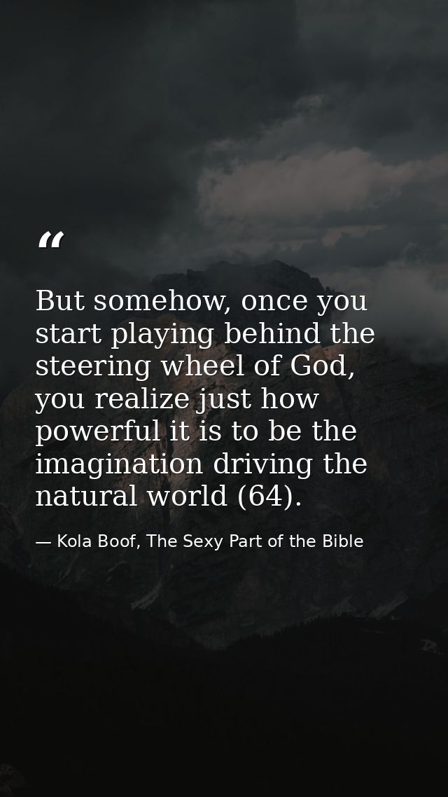 But somehow, once you start playing behind the steering wheel of God, you realize just how powerful it is to be the imag — Kola Boof, The Sexy Part of the Bible