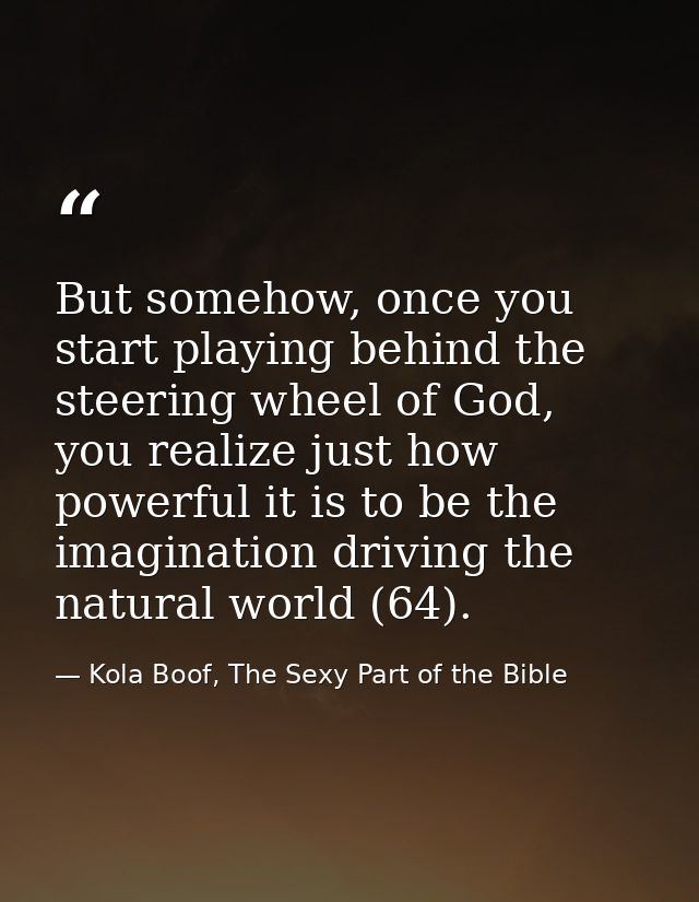 But somehow, once you start playing behind the steering wheel of God, you realize just how powerful it is to be the imag — Kola Boof, The Sexy Part of the Bible