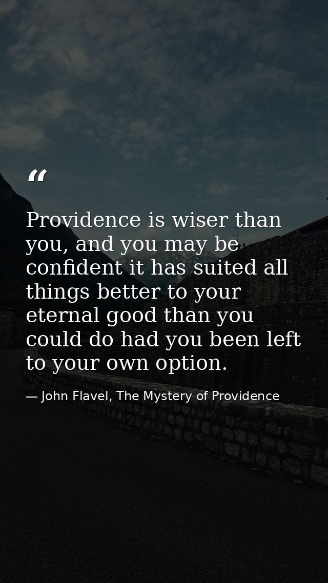 Providence is wiser than you, and you may be confident it has suited all things better to your eternal good than you cou — John Flavel, The Mystery of Providence
