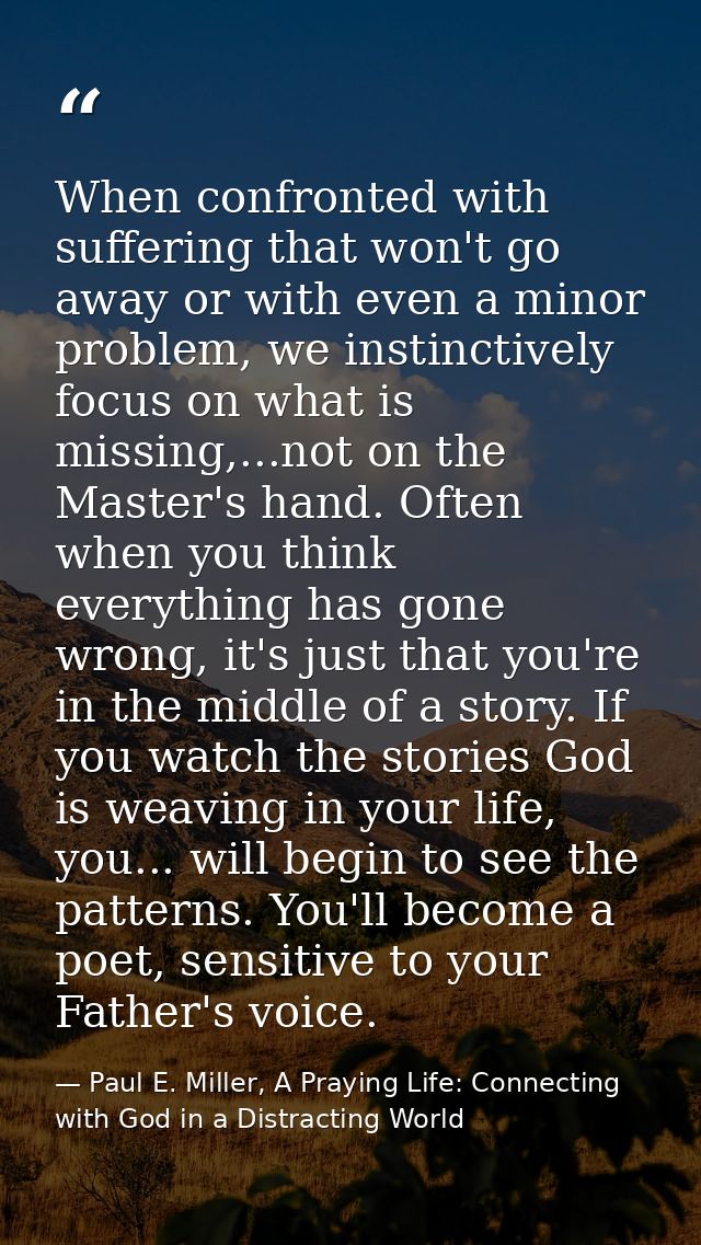 When confronted with suffering that won't go away or with even a minor problem, we instinctively focus on what is missin — Paul E. Miller, A Praying Life: Connecting with God in a Distracting World