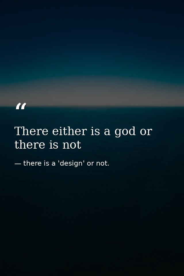 There either is a god or there is not — there is a 'design' or not.