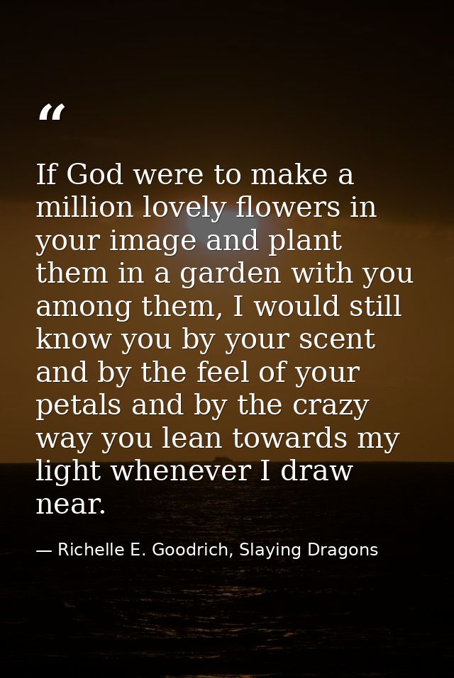 If God were to make a million lovely flowers in your image and plant them in a garden with you among them, I would still — Richelle E. Goodrich, Slaying Dragons