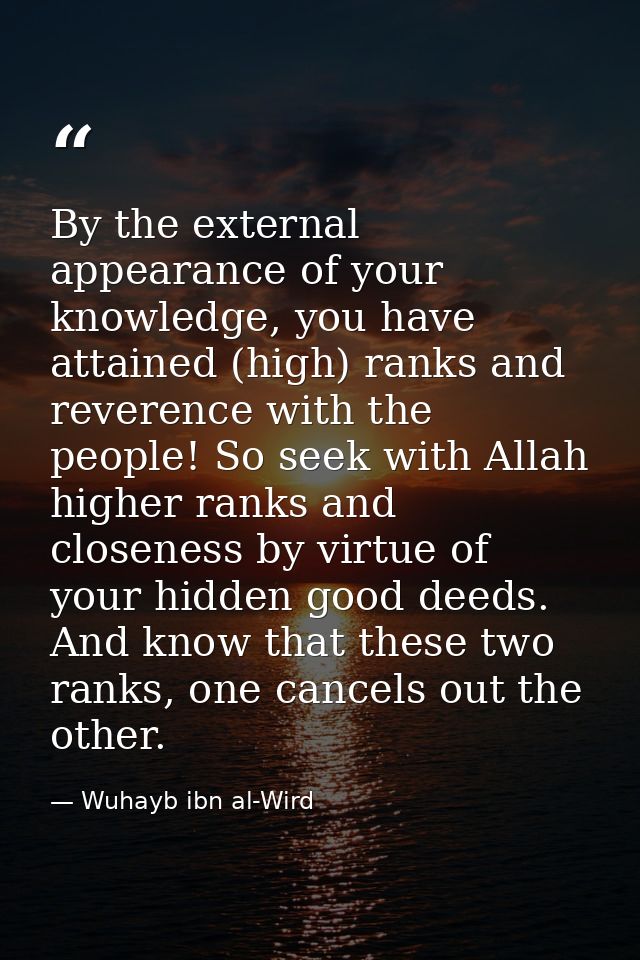By the external appearance of your knowledge, you have attained (high) ranks and reverence with the people! So seek with — Wuhayb ibn al-Wird