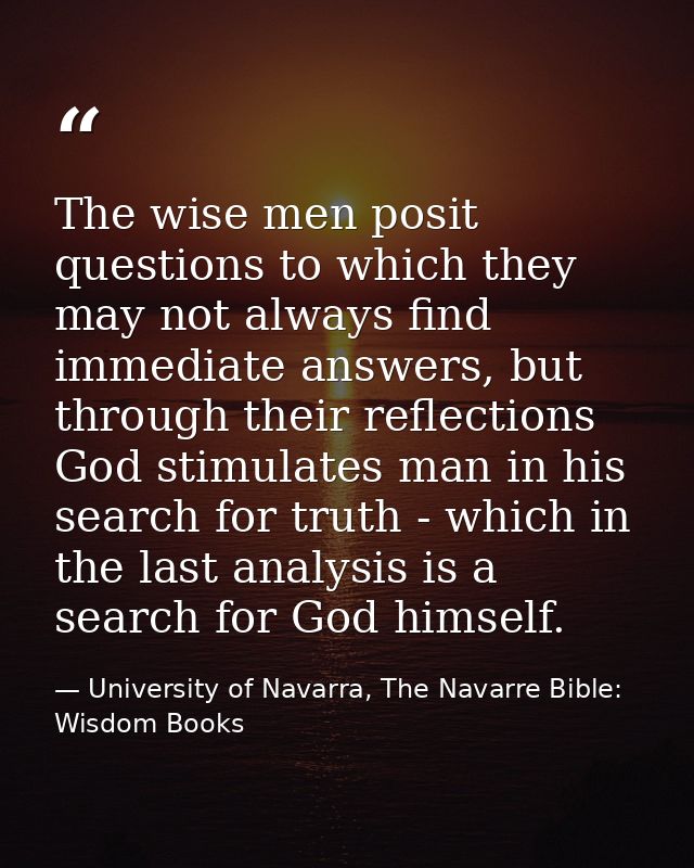 The wise men posit questions to which they may not always find immediate answers, but through their reflections God stim — University of Navarra, The Navarre Bible: Wisdom Books
