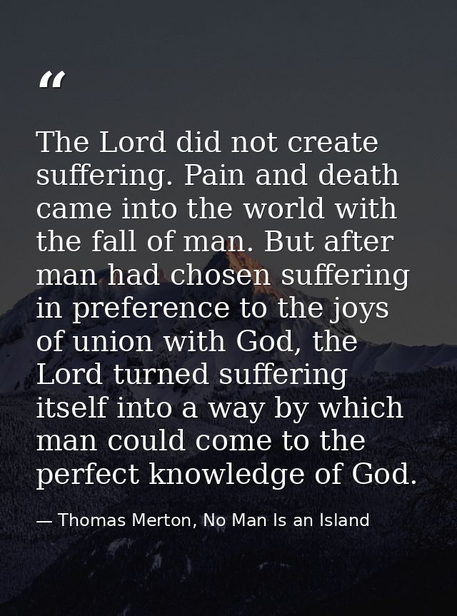 The Lord did not create suffering. Pain and death came into the world with the fall of man. But after man had chosen suf — Thomas Merton, No Man Is an Island