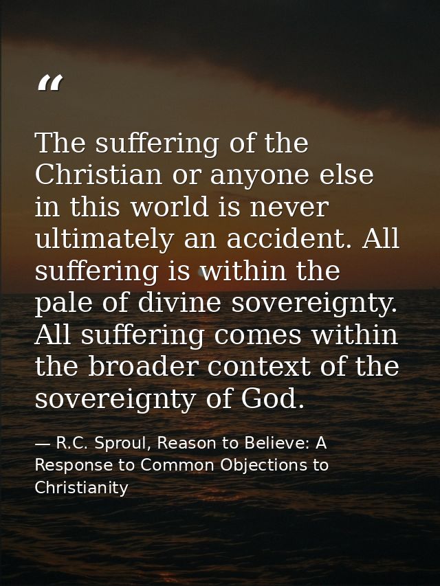 The suffering of the Christian or anyone else in this world is never ultimately an accident. All suffering is within the — R.C. Sproul, Reason to Believe: A Response to Common Objections to Christianity