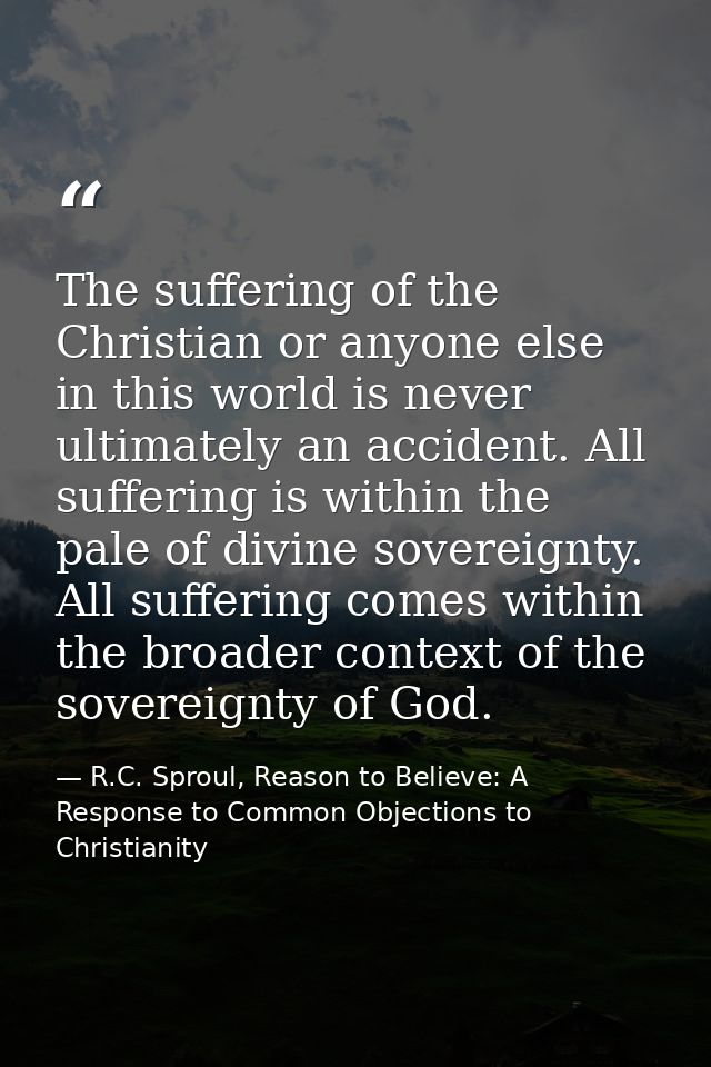 The suffering of the Christian or anyone else in this world is never ultimately an accident. All suffering is within the — R.C. Sproul, Reason to Believe: A Response to Common Objections to Christianity