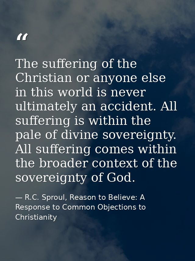 The suffering of the Christian or anyone else in this world is never ultimately an accident. All suffering is within the — R.C. Sproul, Reason to Believe: A Response to Common Objections to Christianity