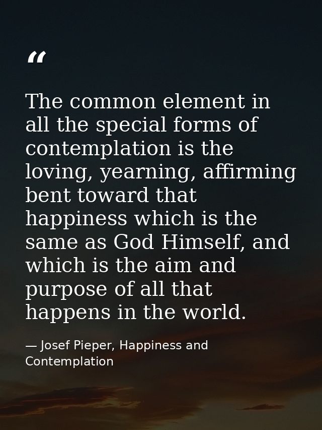The common element in all the special forms of contemplation is the loving, yearning, affirming bent toward that happine — Josef Pieper, Happiness and Contemplation