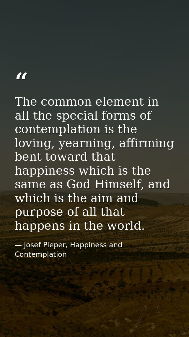 The common element in all the special forms of contemplation is the loving, yearning, affirming bent toward that happine — Josef Pieper, Happiness and Contemplation