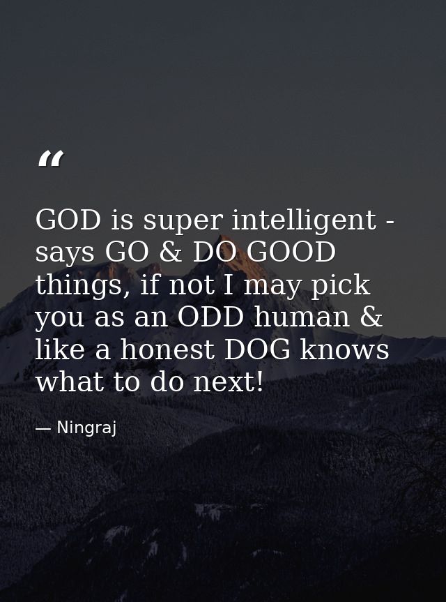 GOD is super intelligent - says GO & DO GOOD things, if not I may pick you as an ODD human & like a honest DOG knows wha — Ningraj