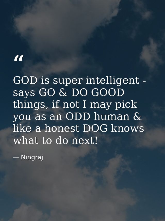 GOD is super intelligent - says GO & DO GOOD things, if not I may pick you as an ODD human & like a honest DOG knows wha — Ningraj