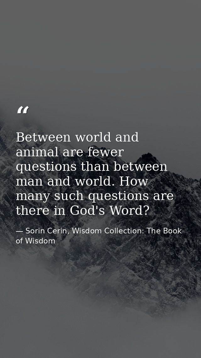 Between world and animal are fewer questions than between man and world. How many such questions are there in God's Word — Sorin Cerin, Wisdom Collection: The Book of Wisdom