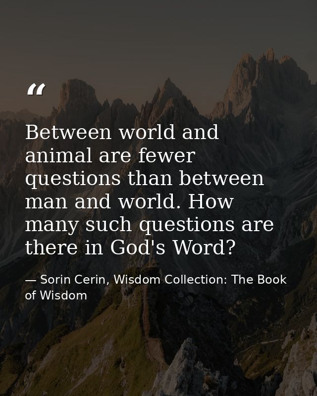 Between world and animal are fewer questions than between man and world. How many such questions are there in God's Word — Sorin Cerin, Wisdom Collection: The Book of Wisdom