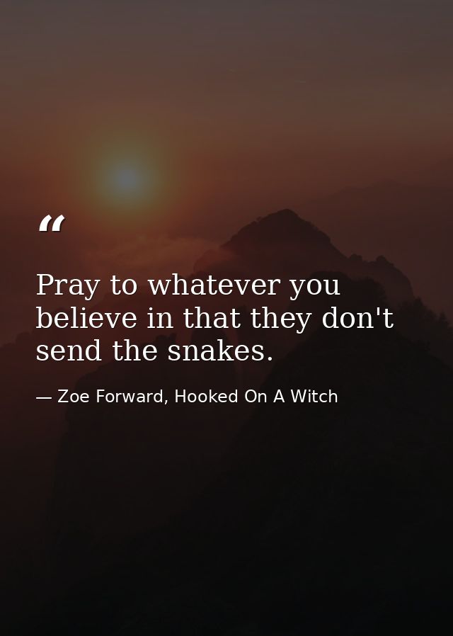 Pray to whatever you believe in that they don't send the snakes. — Zoe Forward, Hooked On A Witch