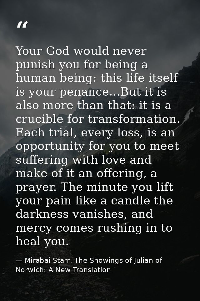 Your God would never punish you for being a human being: this life itself is your penance...But it is also more than tha — Mirabai Starr, The Showings of Julian of Norwich: A New Translation