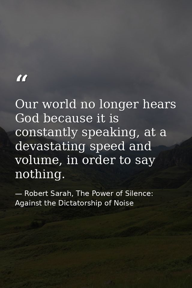 Our world no longer hears God because it is constantly speaking, at a devastating speed and volume, in order to say noth — Robert Sarah, The Power of Silence: Against the Dictatorship of Noise
