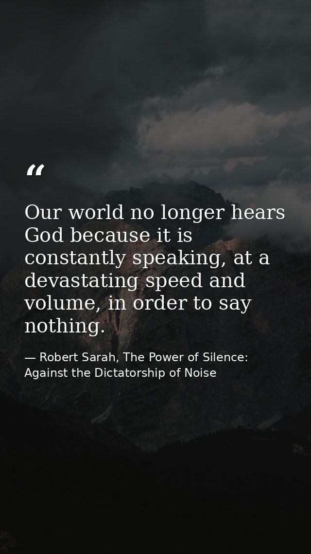 Our world no longer hears God because it is constantly speaking, at a devastating speed and volume, in order to say noth — Robert Sarah, The Power of Silence: Against the Dictatorship of Noise
