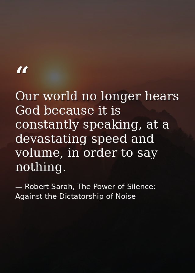 Our world no longer hears God because it is constantly speaking, at a devastating speed and volume, in order to say noth — Robert Sarah, The Power of Silence: Against the Dictatorship of Noise