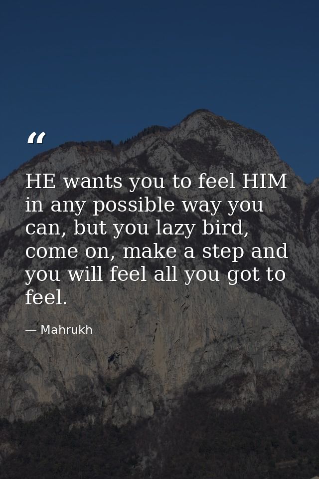 HE wants you to feel HIM in any possible way you can, but you lazy bird, come on, make a step and you will feel all you  — Mahrukh