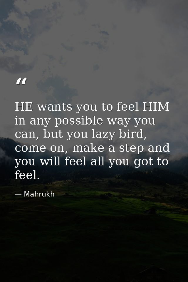 HE wants you to feel HIM in any possible way you can, but you lazy bird, come on, make a step and you will feel all you  — Mahrukh