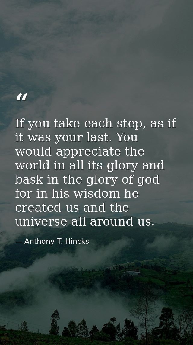 If you take each step, as if it was your last. You would appreciate the world in all its glory and bask in the glory of  — Anthony T. Hincks