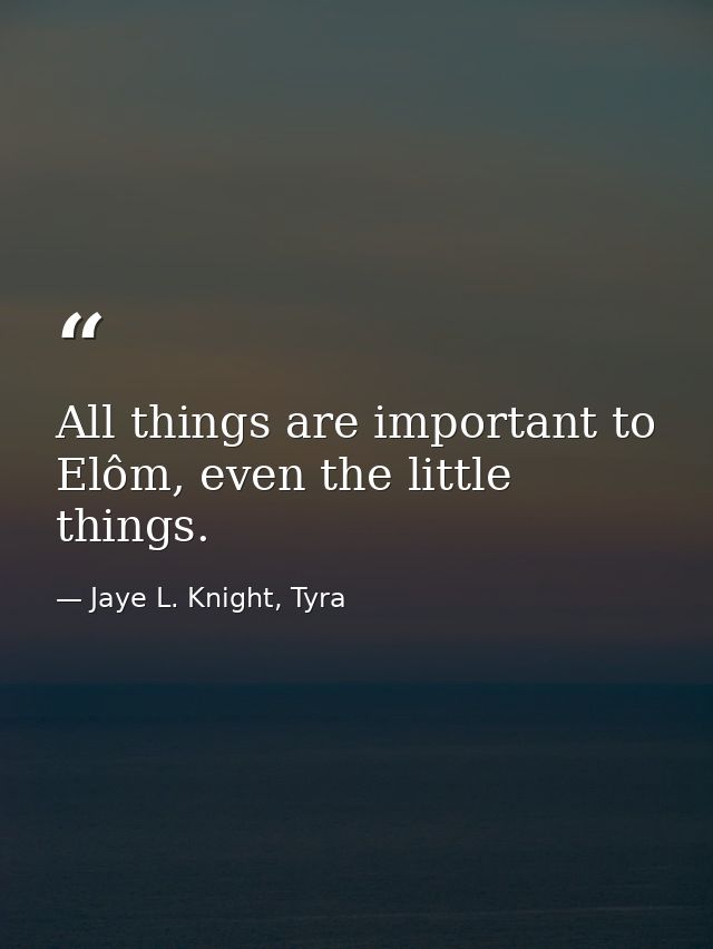 All things are important to Elôm, even the little things. — Jaye L. Knight, Tyra