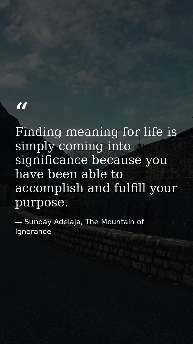 Finding meaning for life is simply coming into significance because you have been able to accomplish and fulfill your pu — Sunday Adelaja, The Mountain of Ignorance