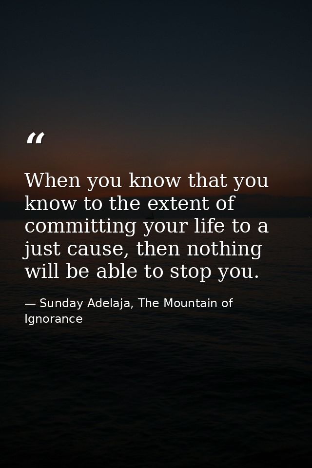When you know that you know to the extent of committing your life to a just cause, then nothing will be able to stop you — Sunday Adelaja, The Mountain of Ignorance