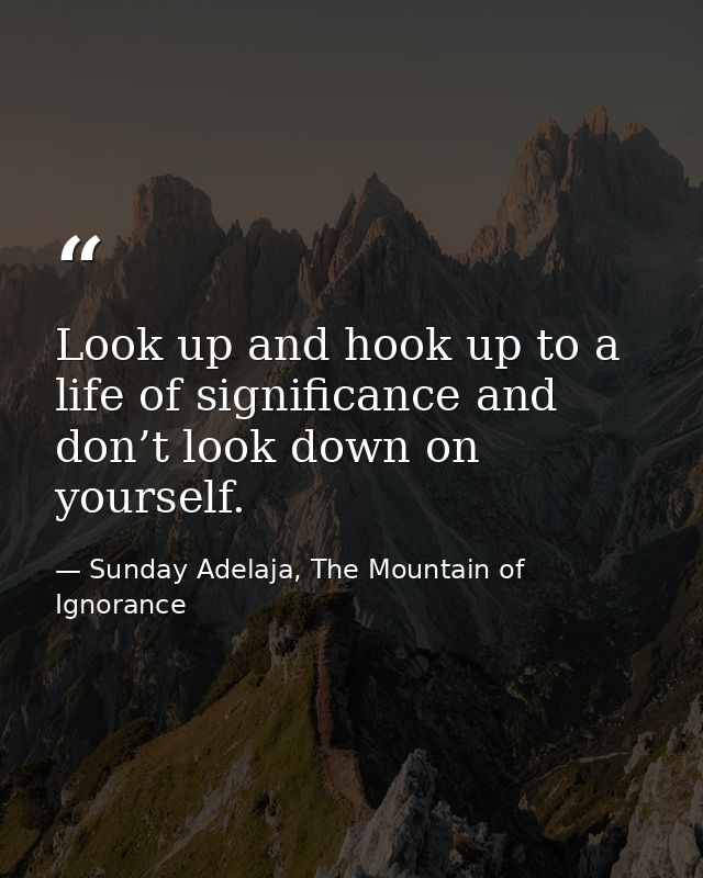 Look up and hook up to a life of significance and don’t look down on yourself. — Sunday Adelaja, The Mountain of Ignorance