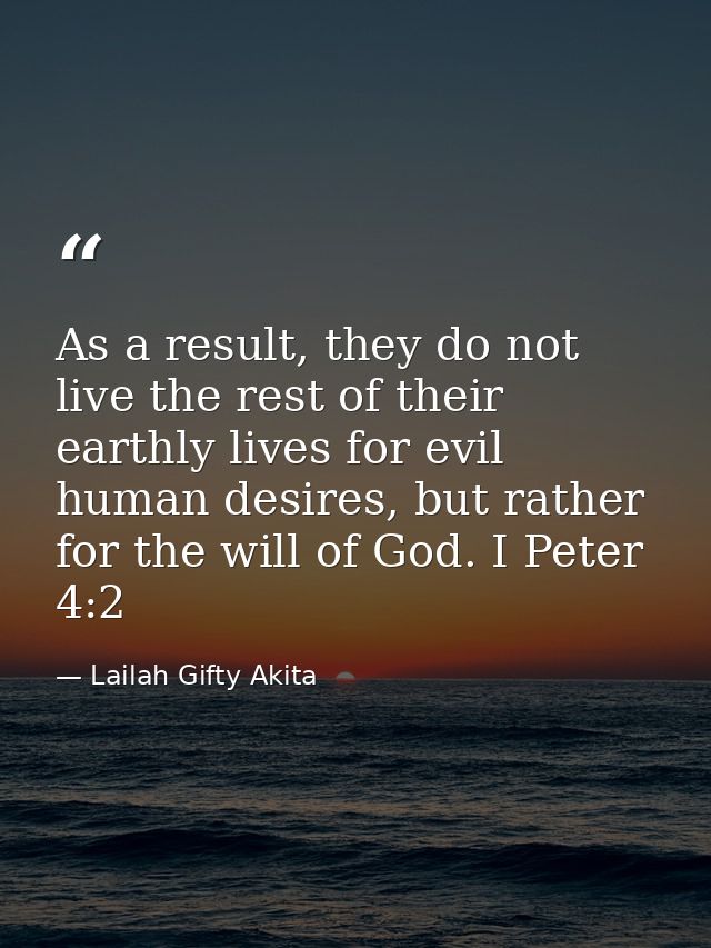As a result, they do not live the rest of their earthly lives for evil human desires, but rather for the will of God. I  — Lailah Gifty Akita