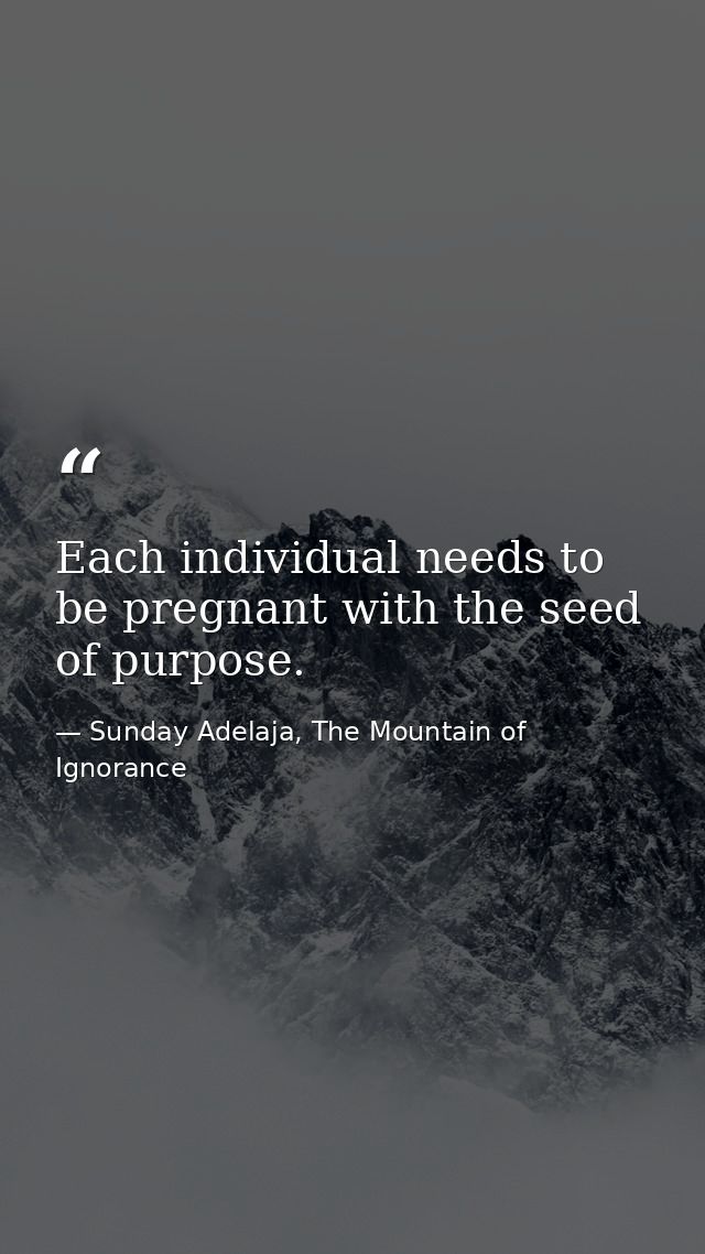 Each individual needs to be pregnant with the seed of purpose. — Sunday Adelaja, The Mountain of Ignorance