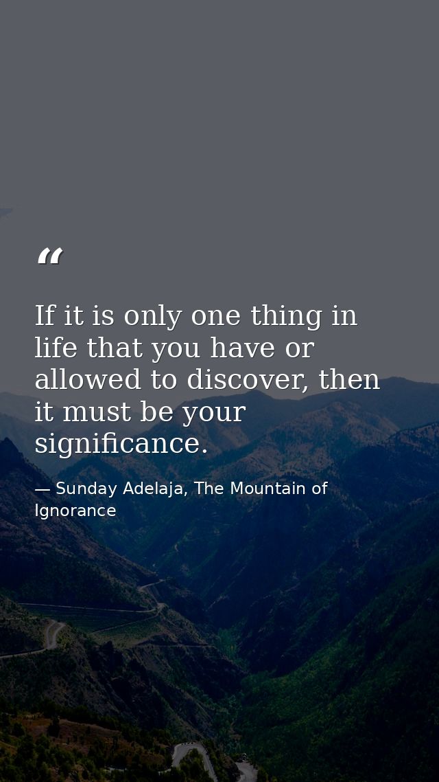 If it is only one thing in life that you have or allowed to discover, then it must be your significance. — Sunday Adelaja, The Mountain of Ignorance